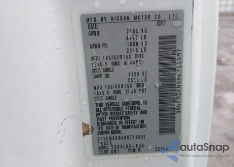 2017 Nissan Nv200 S из США, поврежденный, VIN 3N6CM0KN4HK711597